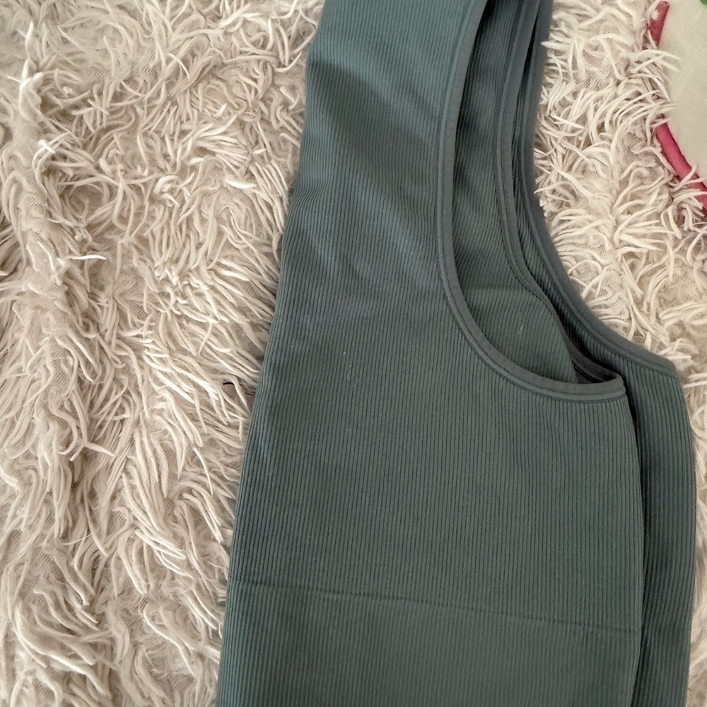 Athleta Aurora Seamless Crop Ribbed Tank Top V-Neck Teal - Size XL - Picture 7 of 7
